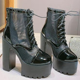 Hollow Mesh High Heel Platform Boots
